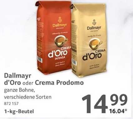 Dallmayr d’Oro oder Crema Prodomo - Ganze Bohne, verschiedene Sorten