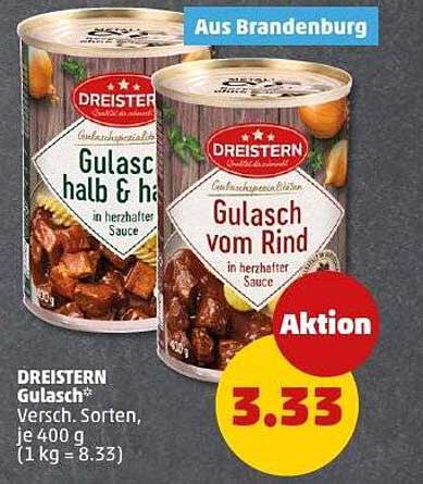 DREISTERN Gulasch halb & halb oder Gulasch vom Rind, je 400 g – Aktion