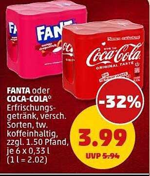 Fanta oder Coca-Cola Erfrischungsgetränk 6 x 0,33l