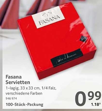 Fasana Servietten 100 Stück - 1-lagig, verschiedene Farben
