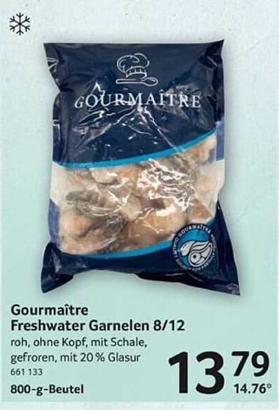 Gourmaître Freshwater Garnelen 8/12 - roh, ohne Kopf, gefroren mit 20 % Glasur