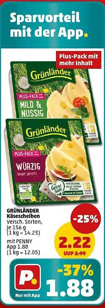 GRÜNLÄNDER Käse-Scheiben, verschiedene Sorten, je 156 g