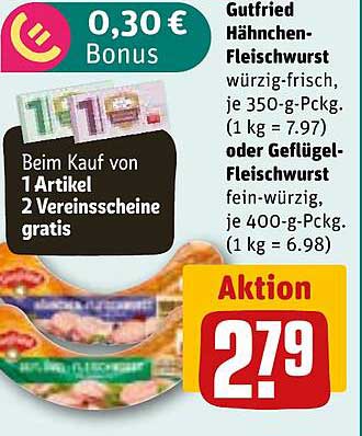 Gutfried Hähnchen-Fleischwurst würzig-frisch, 350-g-Packung oder Geflügel-Fleischwurst fein-würzig, 400-g-Packung