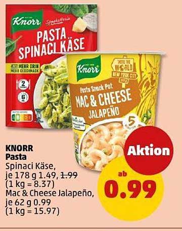 Knorr Pasta Spinat Käse und Mac & Cheese Jalapeño - Aktionspreise