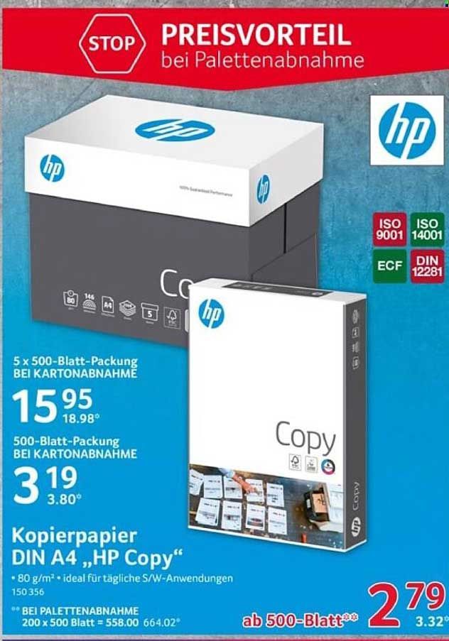 Kopierpapier DIN A4 „HP Copy“ – 5 x 500-Blatt-Packung
