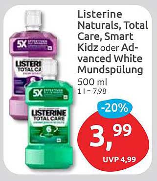 Listerine Naturals, Total Care, Smart Kidz oder Advanced White Mundspülung 500 ml