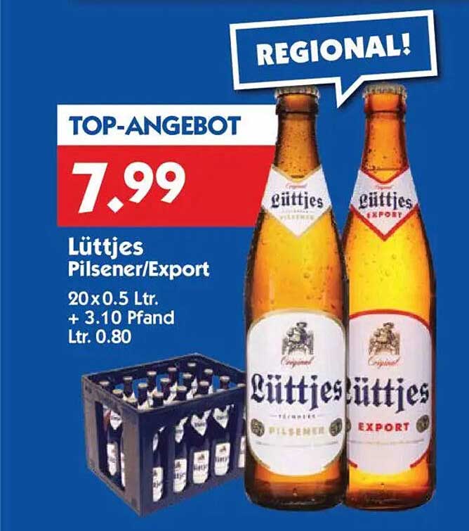 Lüttjes Pilsener/Export 20 x 0.5 Ltr. für 7,99 €