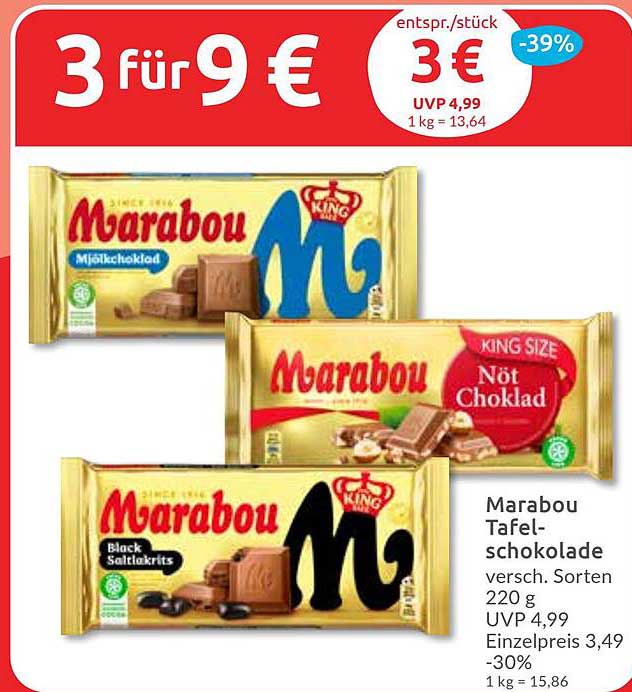 Marabou Tafelschokolade 220 g - verschiedene Sorten im Angebot