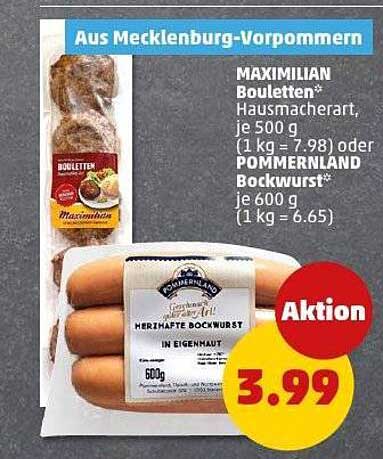 MAXIMILIAN Bouletten oder POMMERNLAND Bockwurst – Aktion im Penny-Prospekt