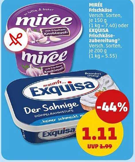 MIRÉE Frischkäse mit frischem Knoblauch und EXQUISA Frischkäse-Zubereitung