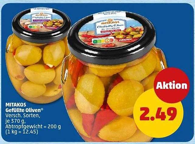 MITAKOS Gefüllte Oliven - Verschiedene Sorten, je 370 g