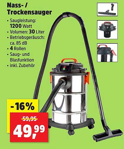 Nass-/Trockensauger 1200 Watt, 30 Liter