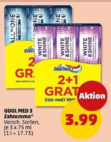 ODOL MED 3 Zahnpasta 3 x 75 ml - 2+1 GRATIS Aktion