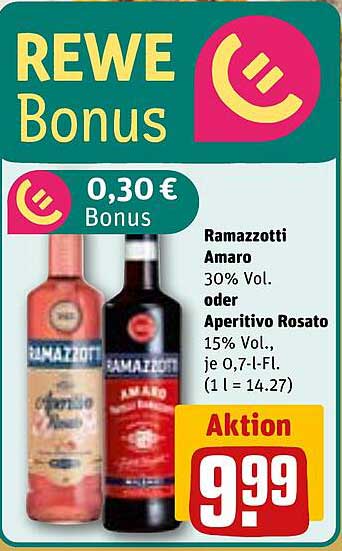 Ramazzotti Amaro 30% Vol oder Aperitivo Rosato 15% Vol, je 0,7-l-Flasche