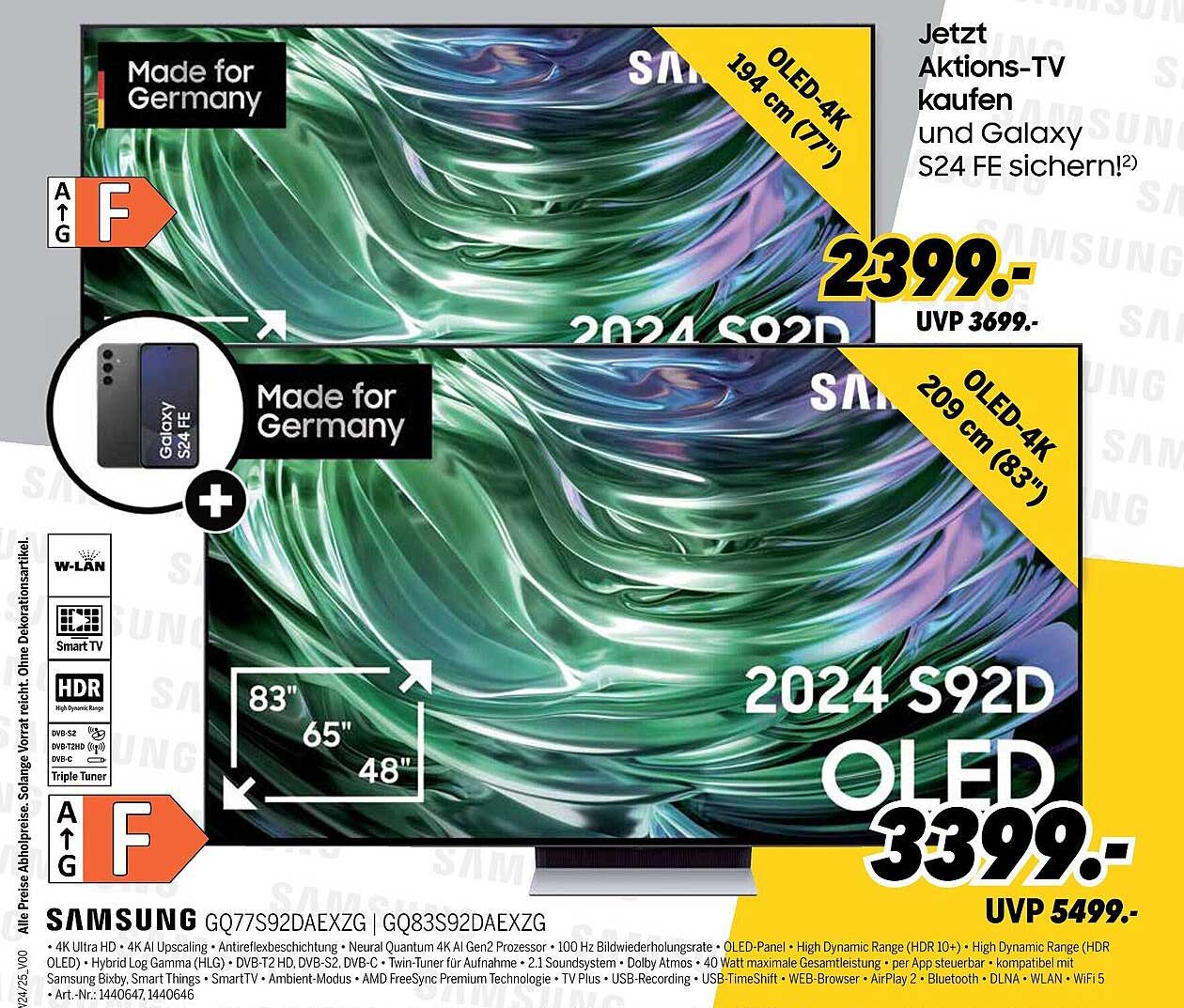 Samsung 2024 S92D OLED Fernseher 83" mit Galaxy S24 FE