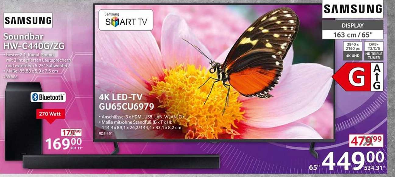 Samsung 4K LED-TV GU65CU6979 mit Soundbar HW-C440G/ZG