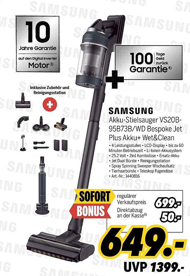 Samsung Akku-Stielsauger VS20B-95B73B/WD Bespoke Jet Plus Akku Wet&Clean