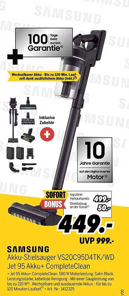 Samsung Akku-Stielsauger VS20C95D4TK/WD Jet 95 Akku + CompleteClean