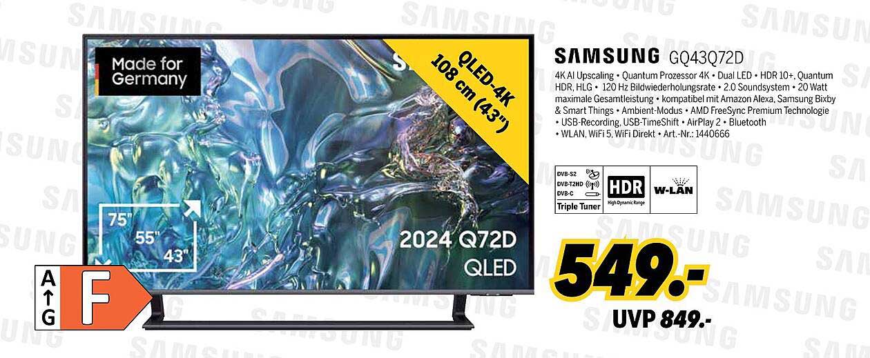 Samsung GQ43Q72D – 4K QLED-Fernseher 108 cm (43")