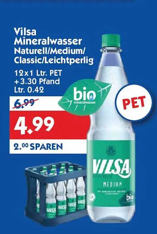 Vilsa Mineralwasser Naturell/Medium/Classic/Leichtperl, 12x1 Ltr. PET