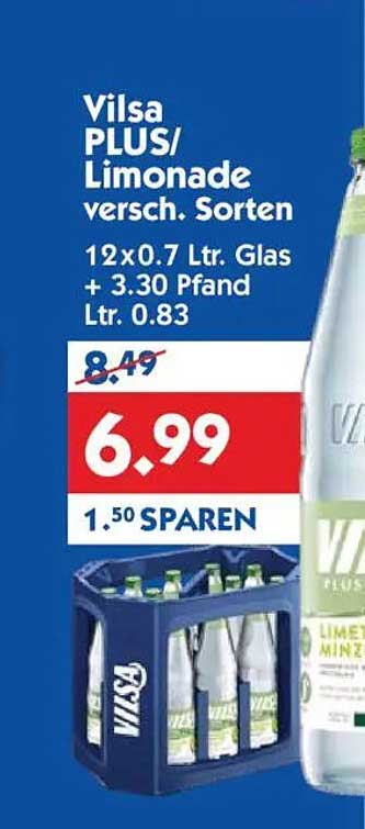Vilsa PLUS Limonade verschiedene Sorten 12x0.7 Ltr. Glas