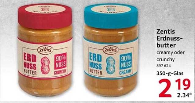 Zentis Erdnussbutter creamy oder crunchy 350-g-Glas
