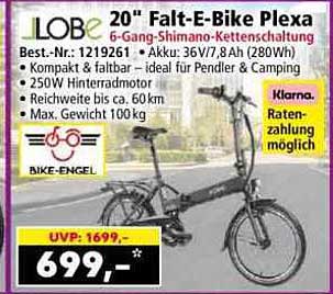20" Falt-E-Bike Plexa 6-Gang-Shimano-Kettenschaltung