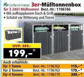 3er-Mülltonnenbox für 3 240l Mülltonnen
