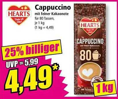 Cappuccino mit feiner Kakao note für 80 Tassen, je 1 kg