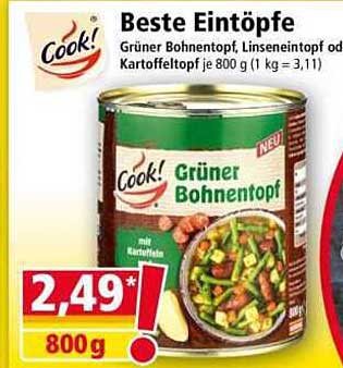Cook! Beste Eintöpfe Grüner Bohnentopf, Linseneintopf oder Kartoffeltopf je 800 g (1 kg = 3,11)
