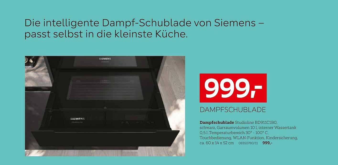 Dampfschublade Studioline BD911C1B0, schwarz, Garraumvolumen 10 l, interner Wassertank 0,5 l, Temperaturbereich 30° - 100° C, Touchbedienung, WLAN-Funktion, Kindersicherung, ca. 60 x 14 x 52 cm