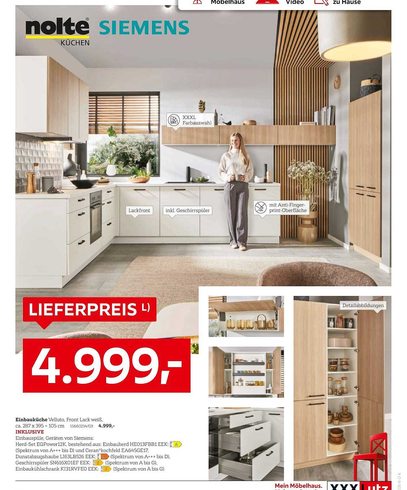 Einbauküche Velluto, Front Lack weiß,