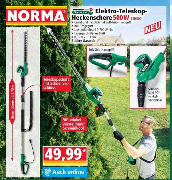 Elektro-Teleskop-Heckenschere 500W ETH500