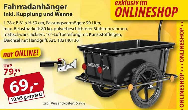 Fahrradanhänger inkl. Kupplung und Wanne