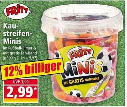 Fritt Kau-streifen-Minis im Fußballeimer & mit gratis Fan-Band je 300 g (1 kg = 9,97)