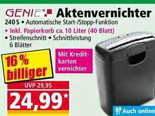 GENIE Aktenvernichter 240 S Automatische Start-/Stopp-Funktion