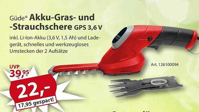 Güde Akku-Gras- und -Strauchschere GPS 3,6 V