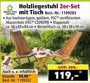 Holzliegestuhl 2er-Set mit Tisch