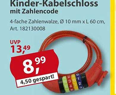 Kinder-Kabelschloss mit Zahlencode
