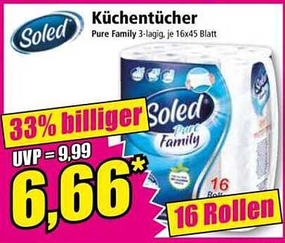 Küchentücher Pure Family 3-lagig, je 16x45 Blatt