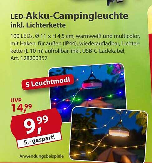 LED-Akku-Campingleuchte inkl. Lichterkette