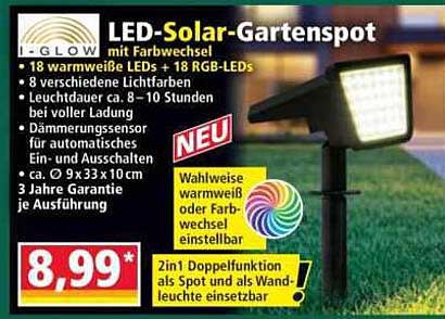LED-Solar-Gartenspot mit Farbwechsel