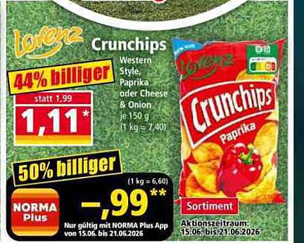Lorenz Crunchips Western Style, Paprika oder Cheese & Onion, je 150 g