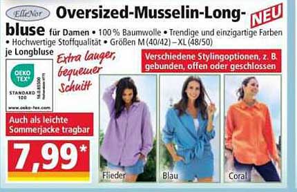 Oversized-Musselin-Longbluse
