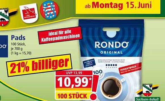 Pads 100 Stück, je 700 g (1 kg = 15,70)