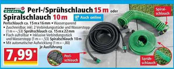 Perl-/Sprühschlauch 15 m oder Spiralschlauch 10 m