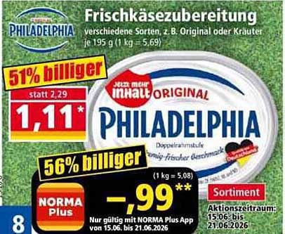 PHILADELPHIA Frischkäsezubereitung verschiedene Sorten, z. B. Original oder Kräuter je 195 g