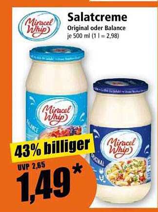 Salatcreme Original oder Balance je 500 ml (1 l = 2,98)