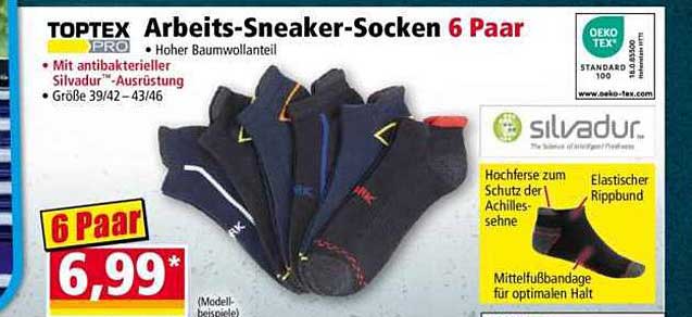 TOPTEX Arbeits-Sneaker-Socken 6 Paar