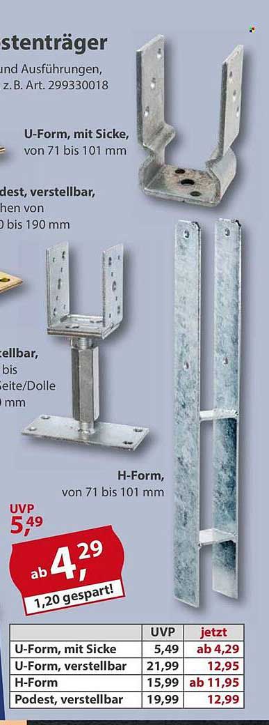U-Form, mit Sicke, von 71 bis 101 mm